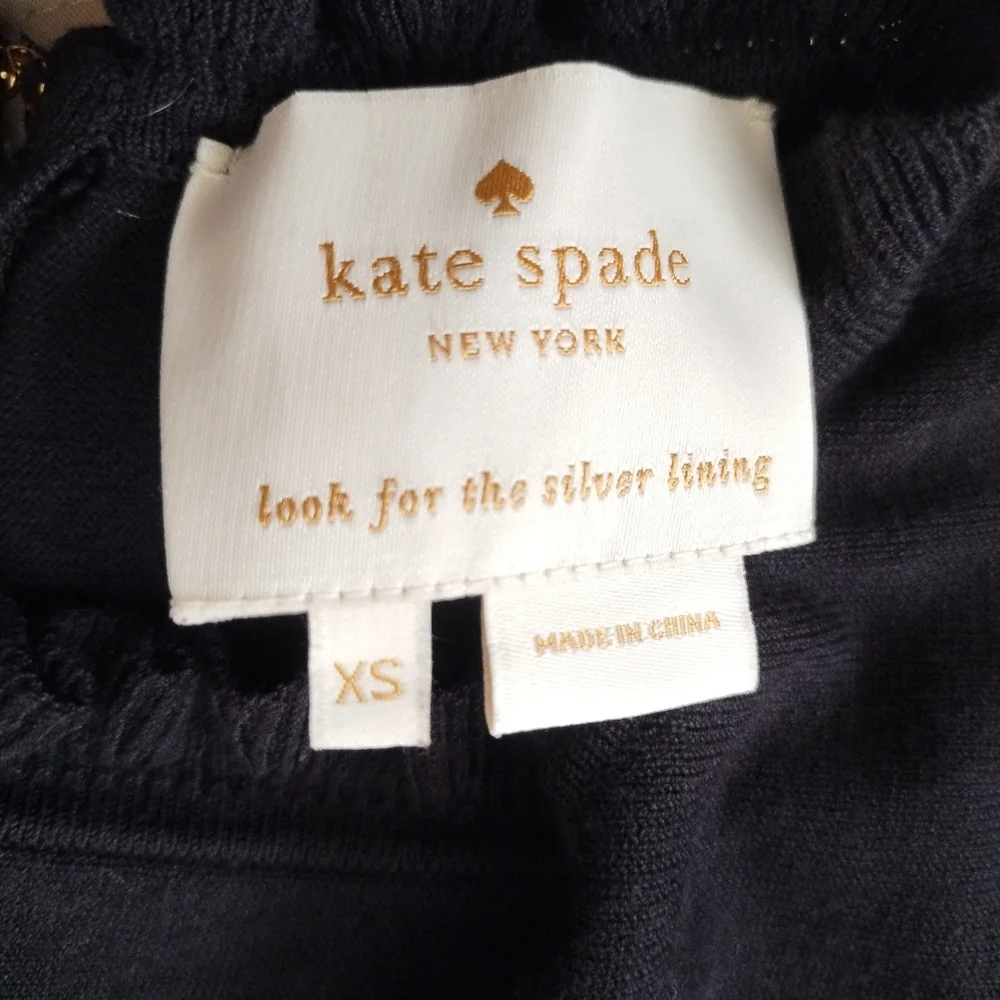Kate Spade Sweater Knit Pointelle Dress Ruffle Neck Sleeves Fit & Flare Academia